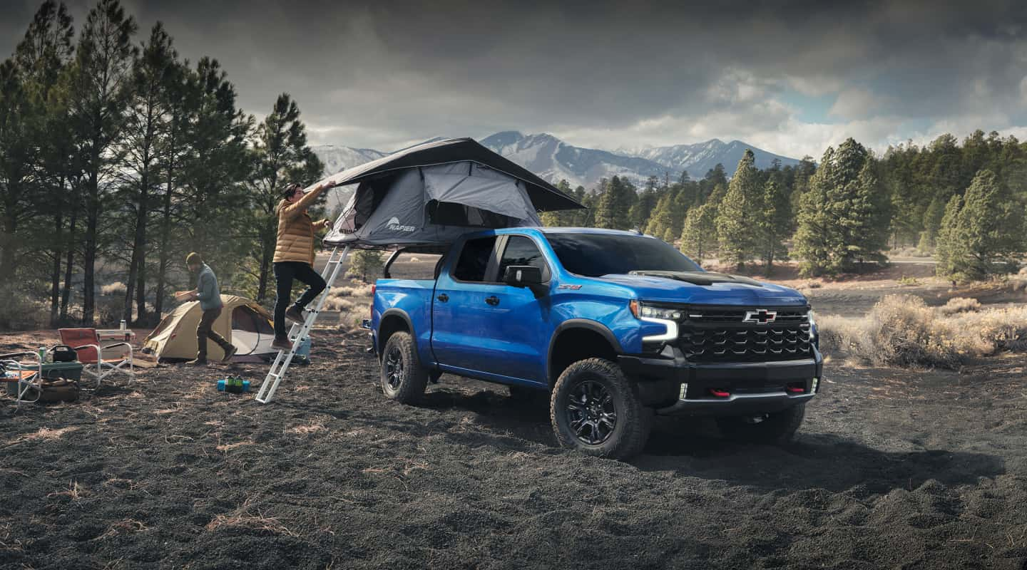 Silverado with a tent on truck bed